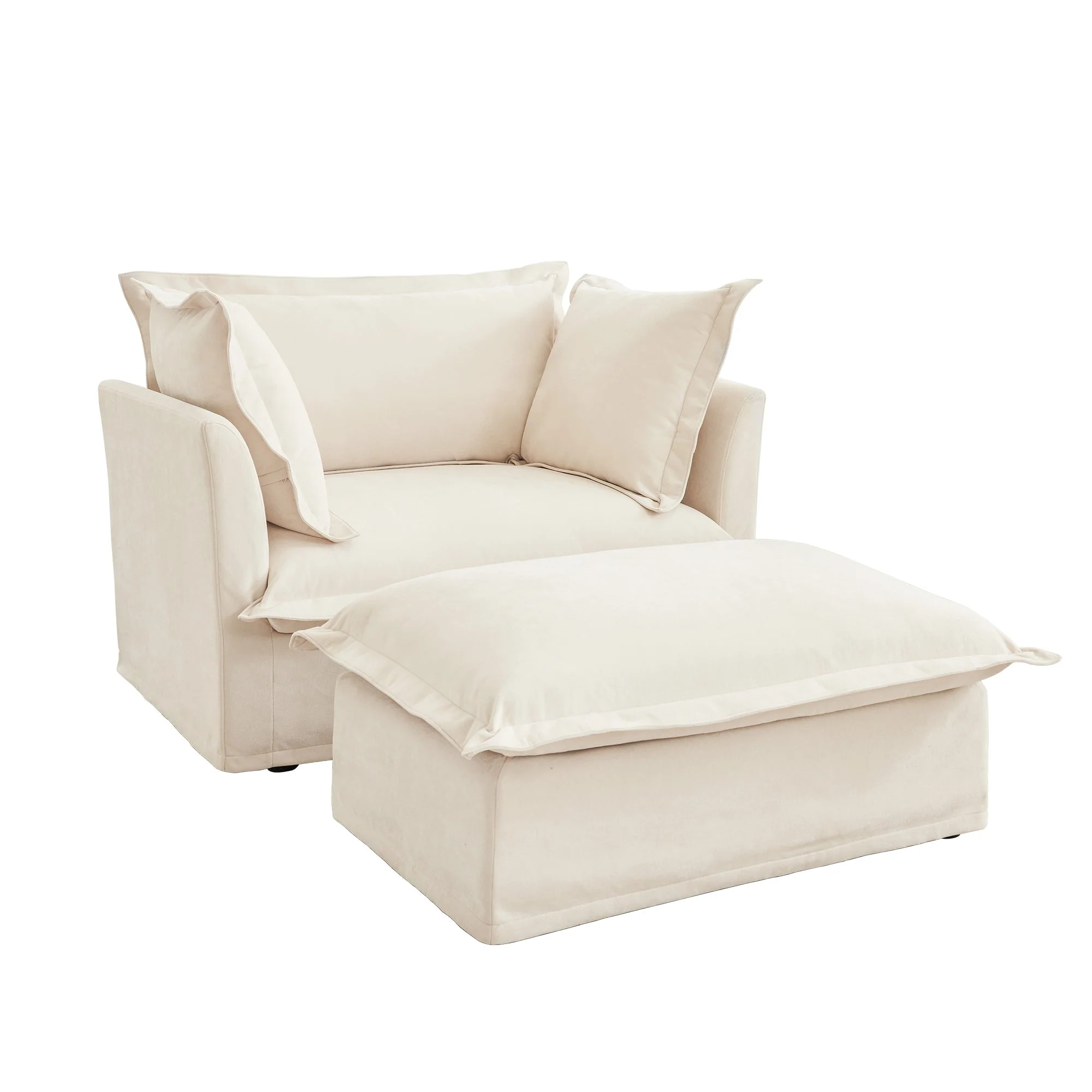 Walker Edison | Removable Slipcovered Accent Chair with Ottoman