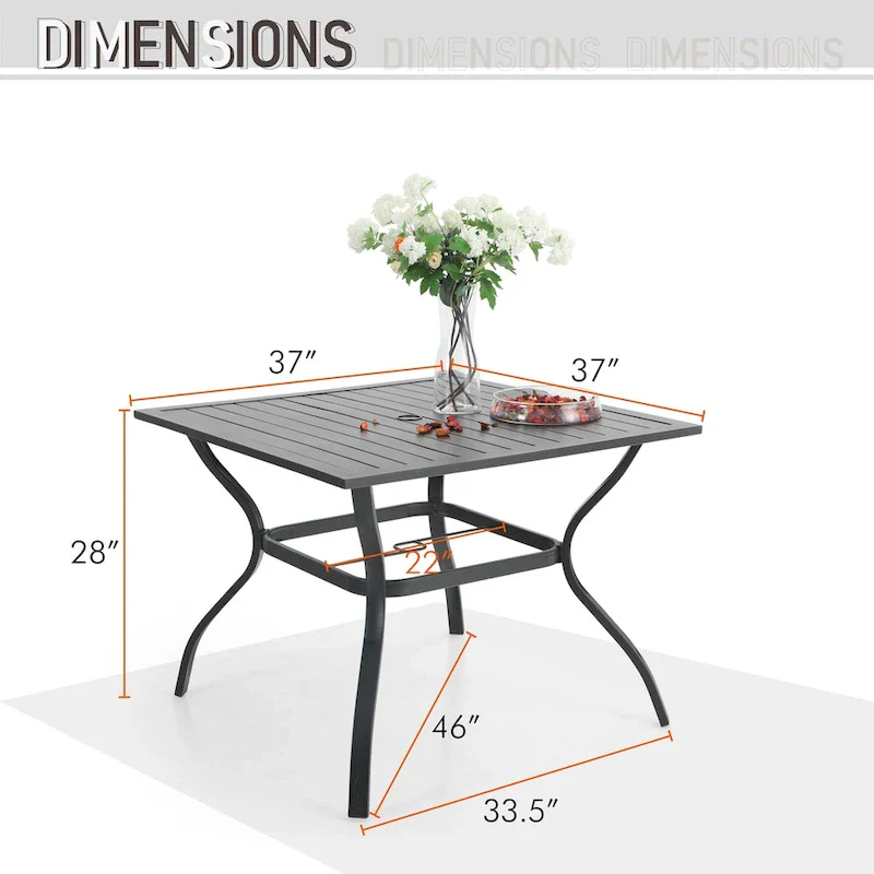 5-Pieces Patio Dining Set, Including 1 Steel Frame Table with Umbrella Hole and 4 C spring Patio Chair