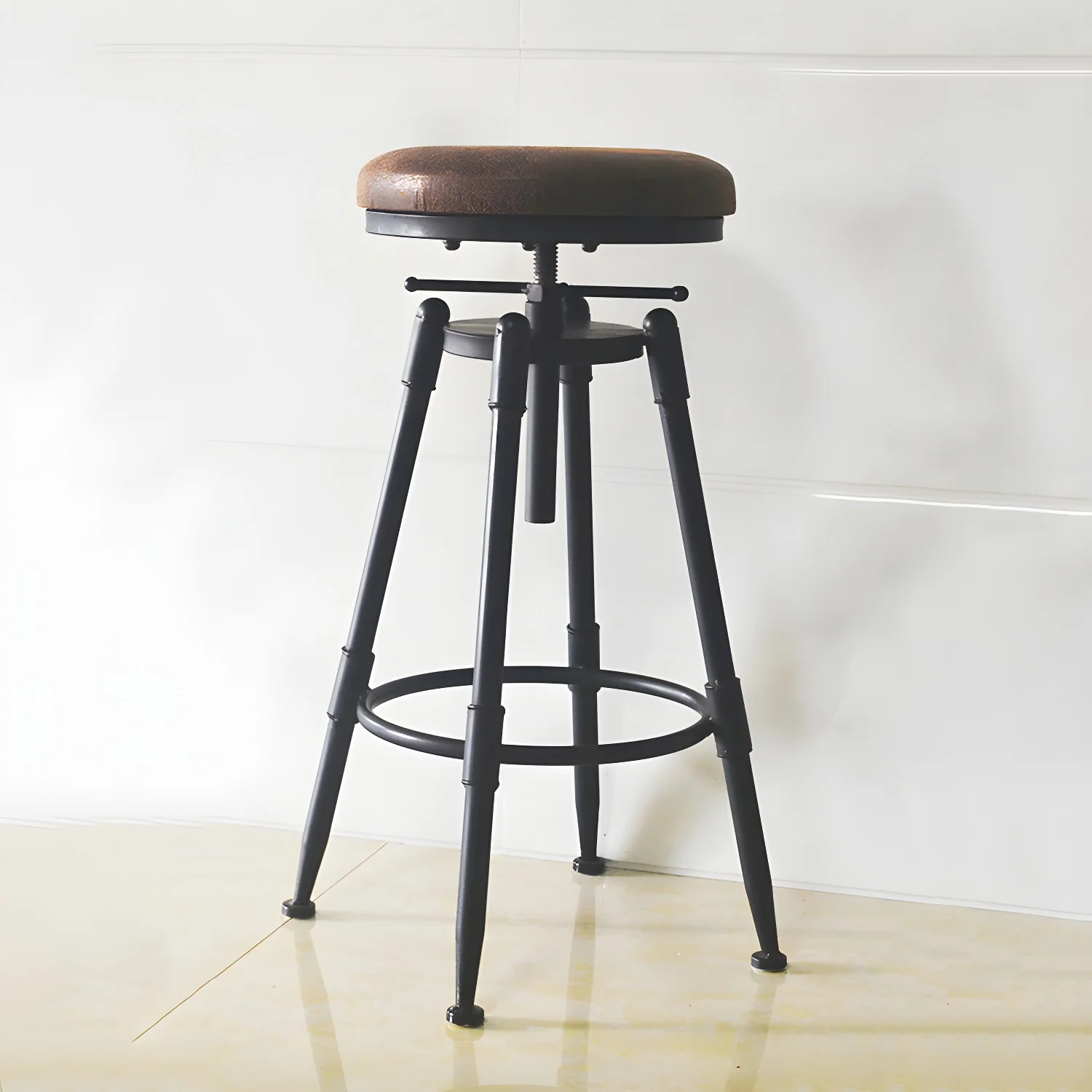 Industrial Metal Leather Swivel Bar Stools with Back