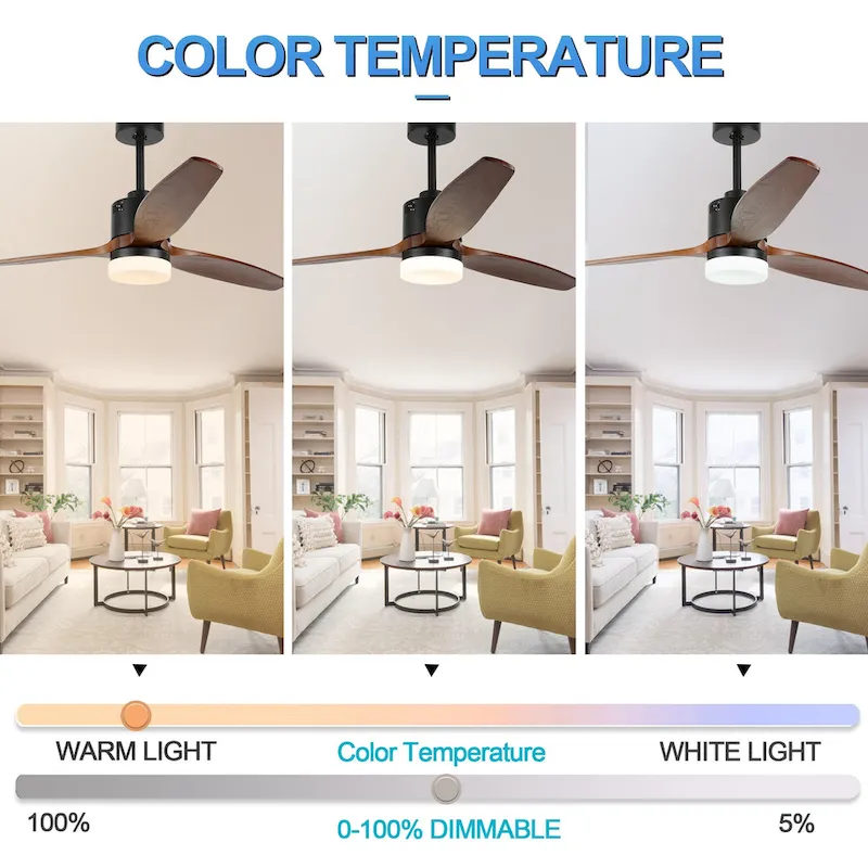52  Farmhouse Solid Wood Ceiling Fan with Dimmable LED Light, 3-Speed Reversible Ceiling Fan with Remote