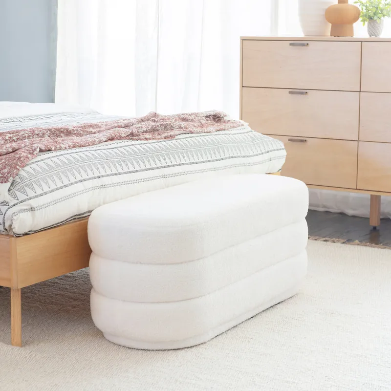 Halley White Oblong Sherpa Ottoman