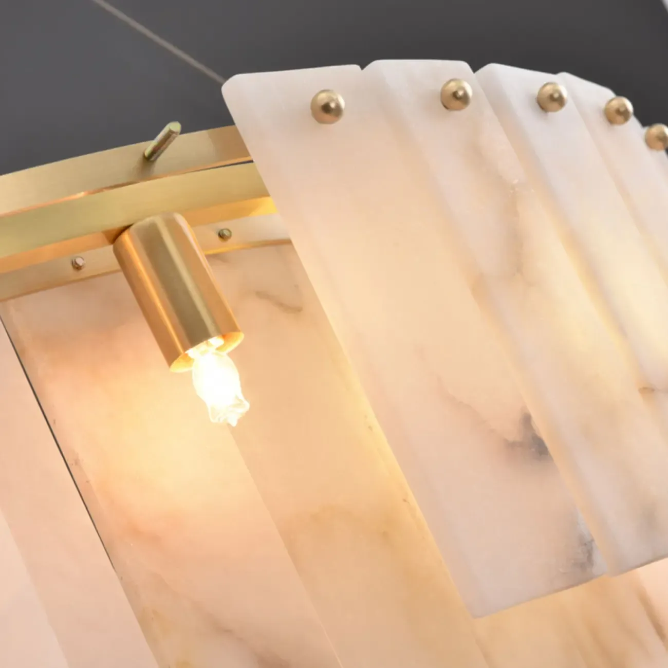 2-Tiers White Metal Circle Alabaster Drum Chandelier