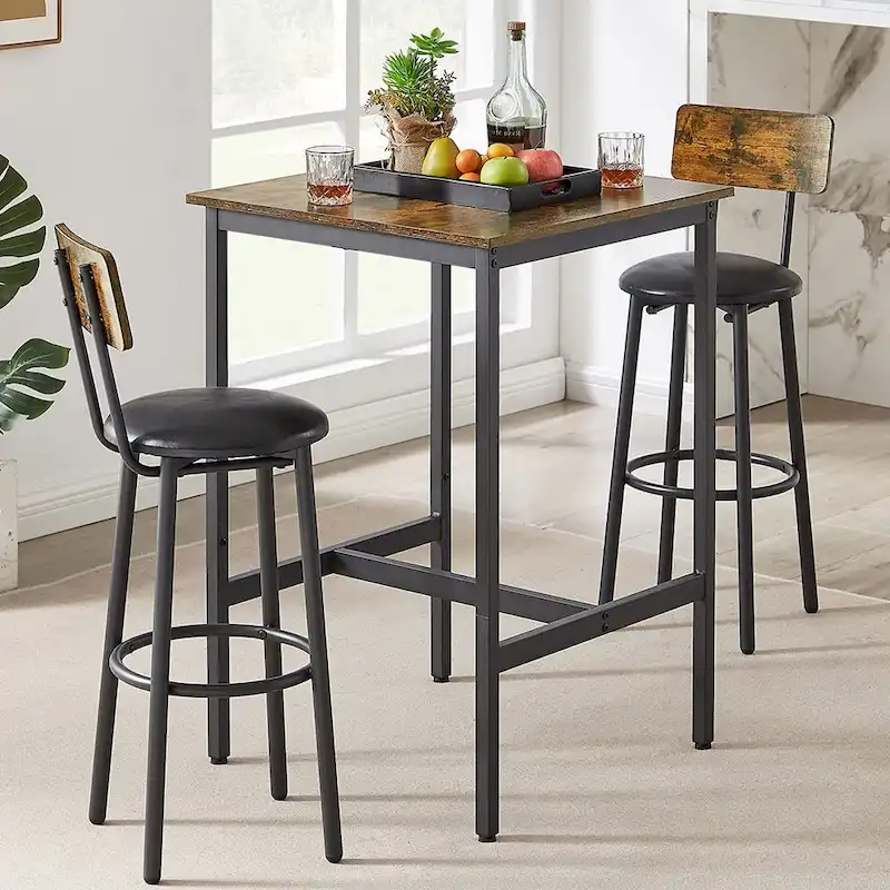 3 Pieces Bar Table Set, Kitchen Table Set for 2, Upholstered Stools