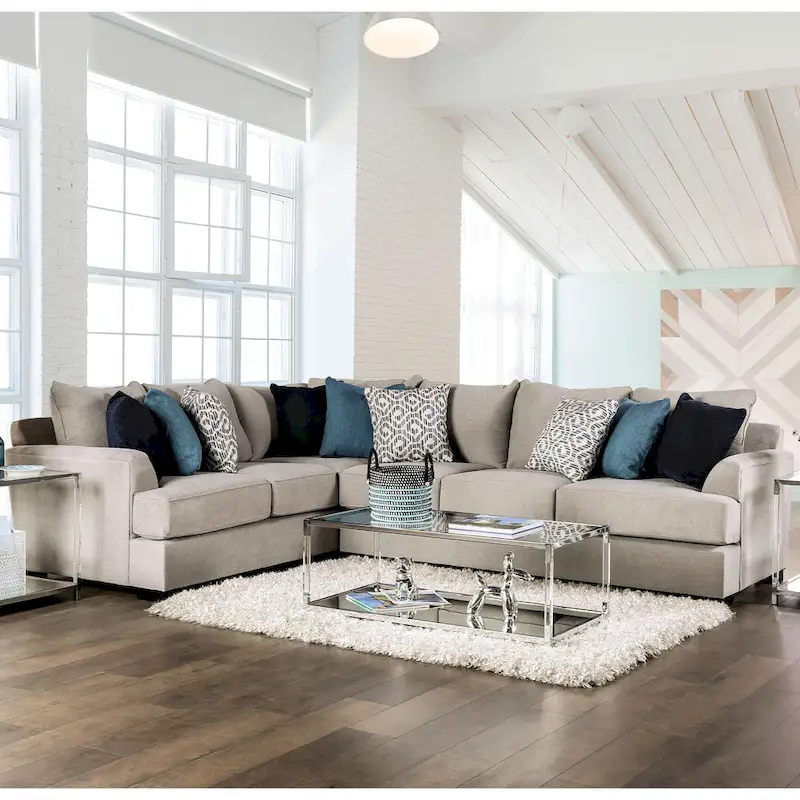 Ilka Transitional Chenille L-Shaped Flared Arms Sectional by Furniture of America