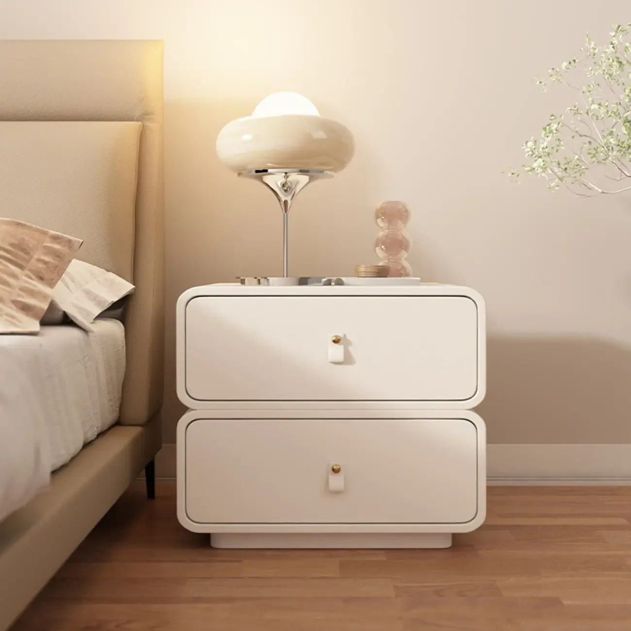 Modern Faux Leather 2-Drawer Nightstand