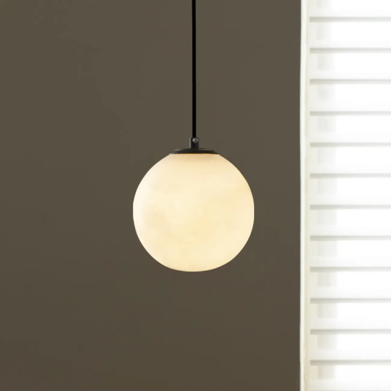 Modern Stone Globe Pendant Light Black Metal Hanging