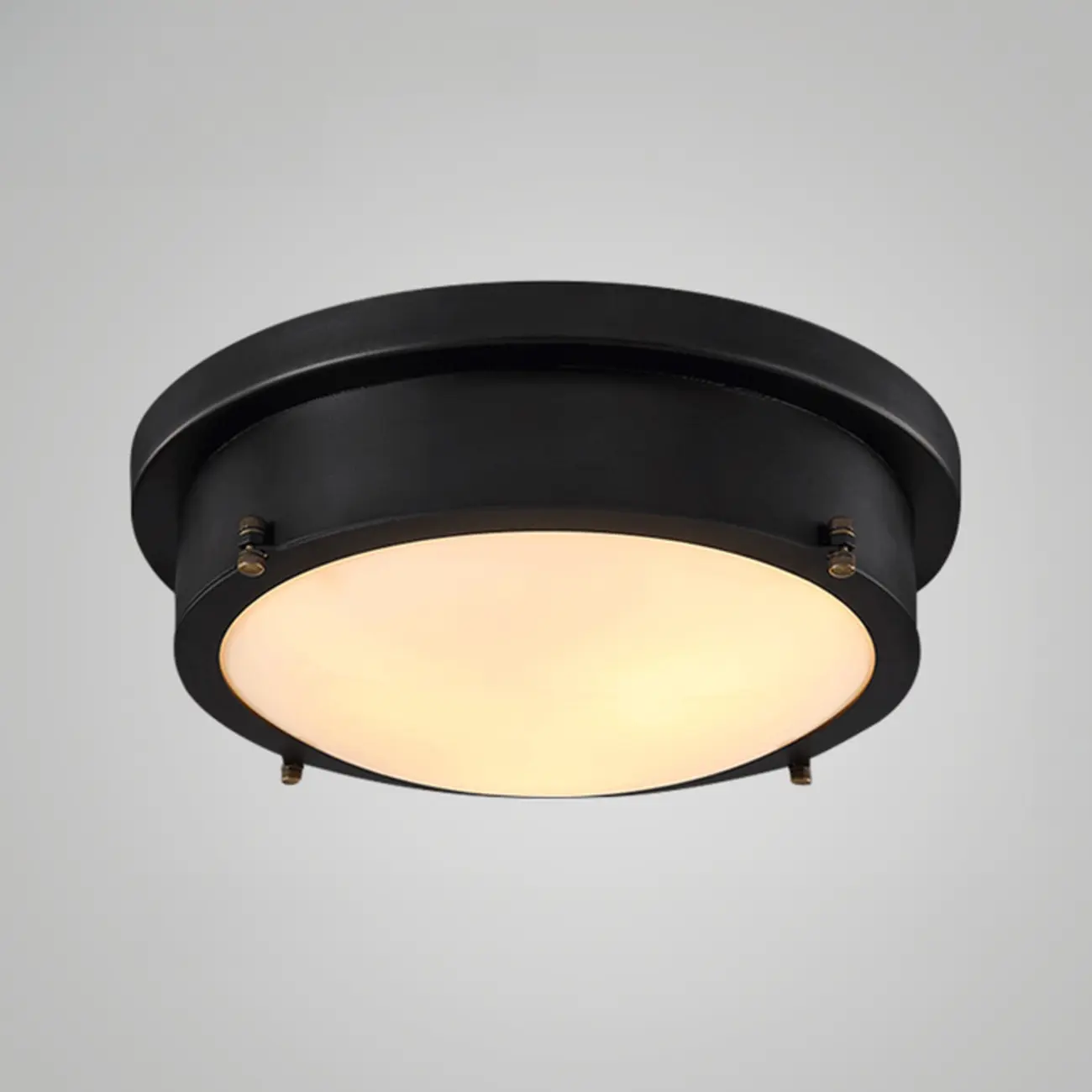 Industrial Black Round Warm LED Flush Mount Ceiling Light