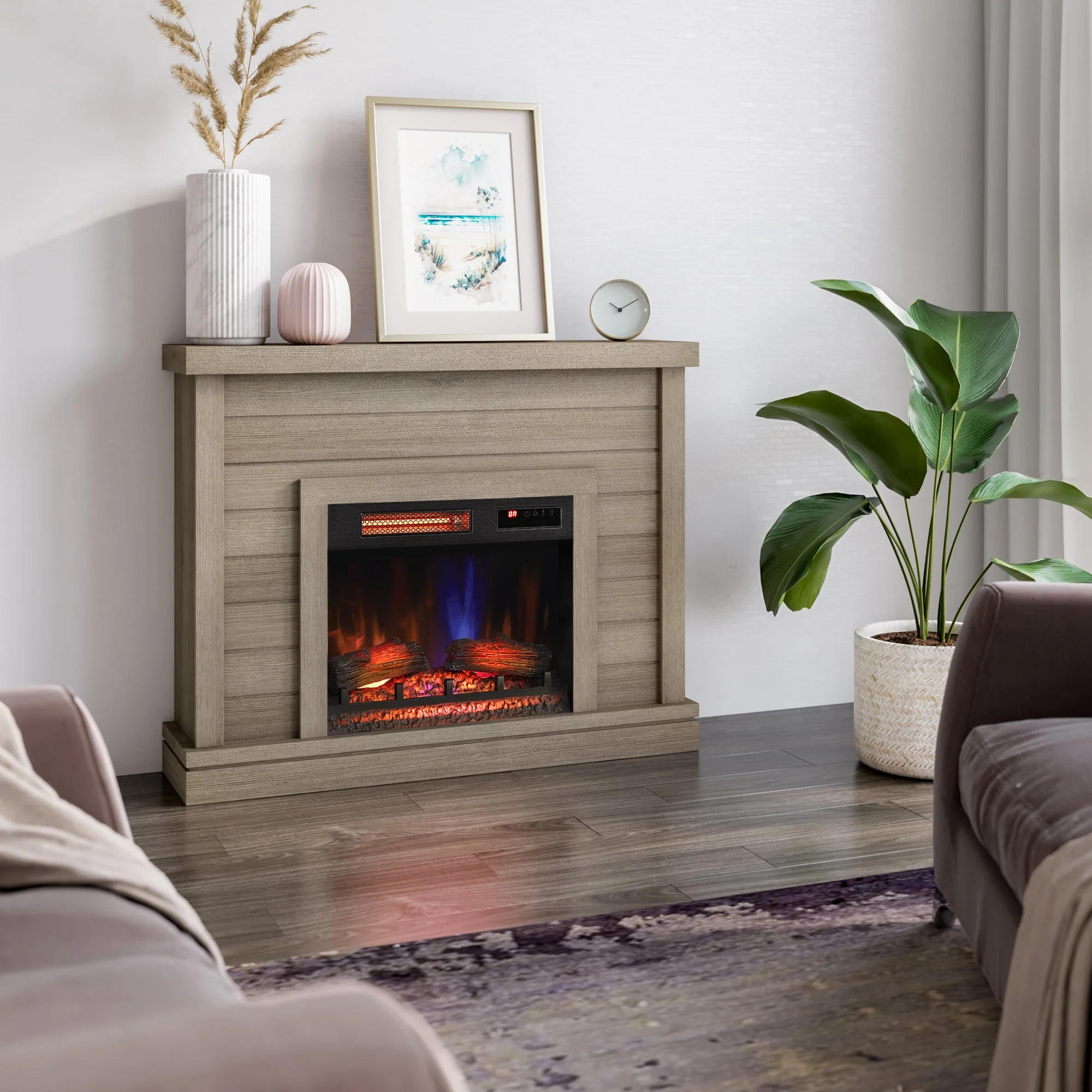 duraflame? Electric Fireplace Shiplap Wall Mantel