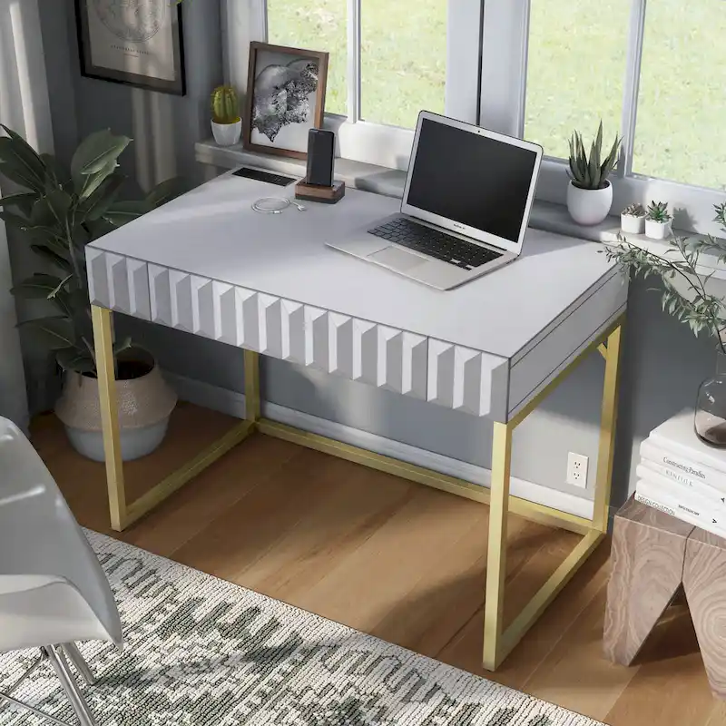 Bird Modern 42-inch Metal Computer Desk with USBs by Furniture of America