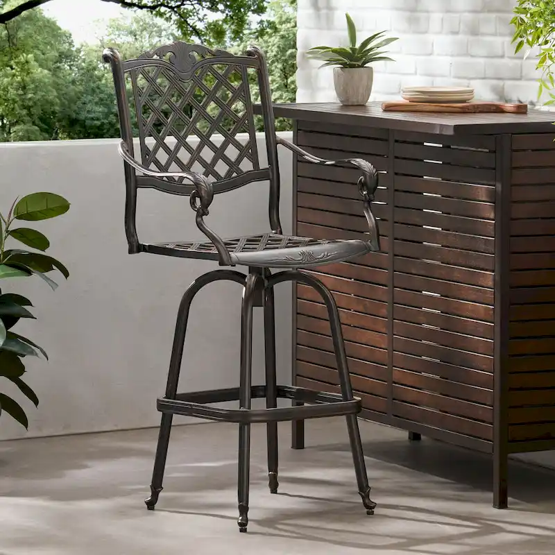 Avon Cast Aluminum Copper Outdoor Bar Stool by Christopher Knight Home - 22.00 D x 25.50 W x 49.75 H