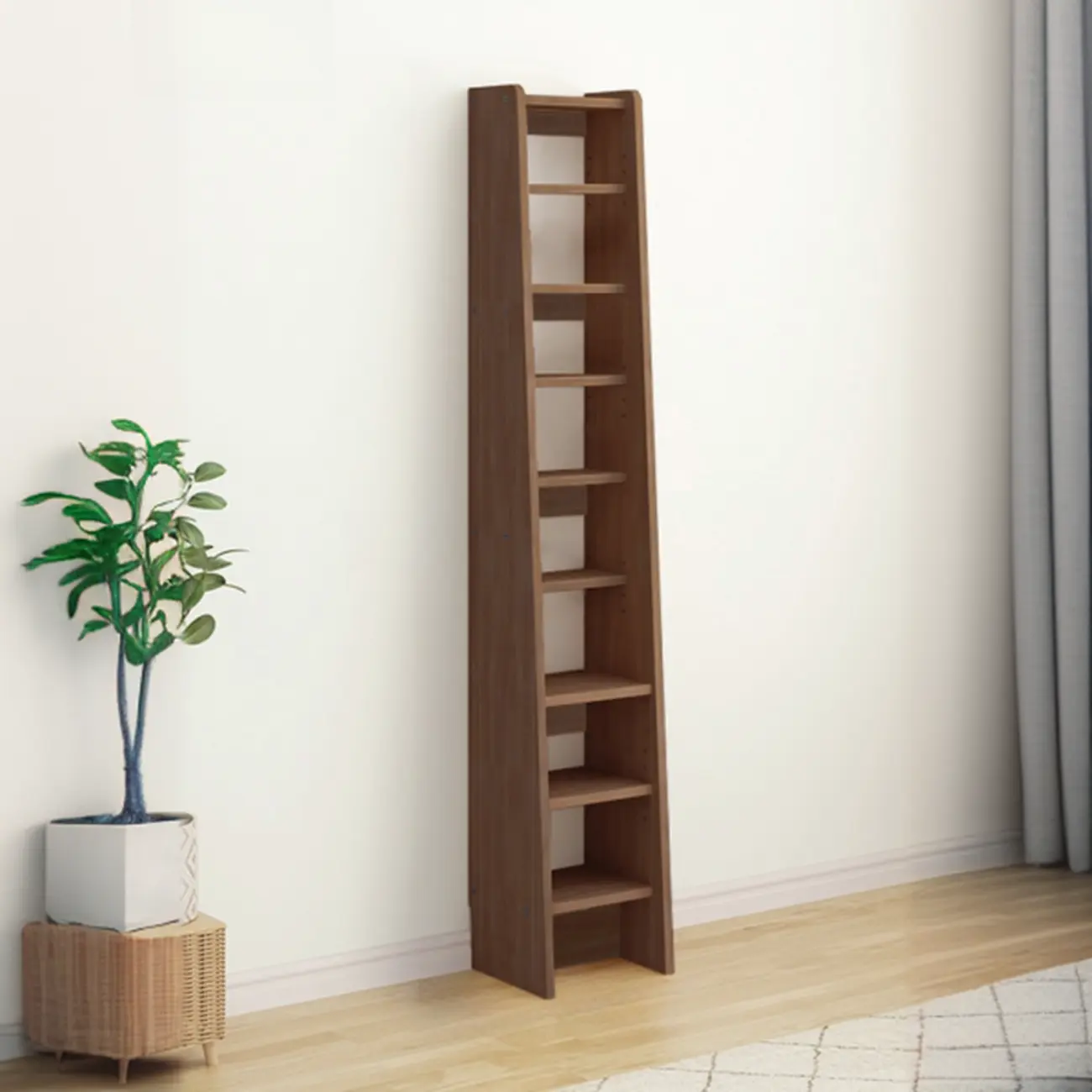 Walnut Wooden Ladder Shelf Unit 7-Tier
