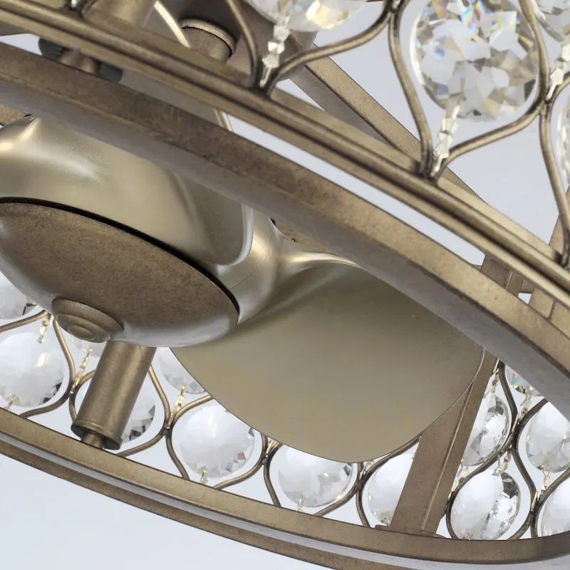 25  Rusted Silver 3-Blade Crystal Ceiling Fan Chandelier with Remote