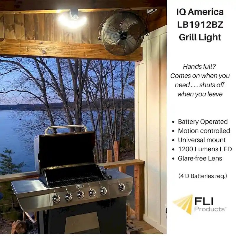 IQ America 1200 Lumen Battery Operated LED Motion Security Flood Light Wall Eave Mount