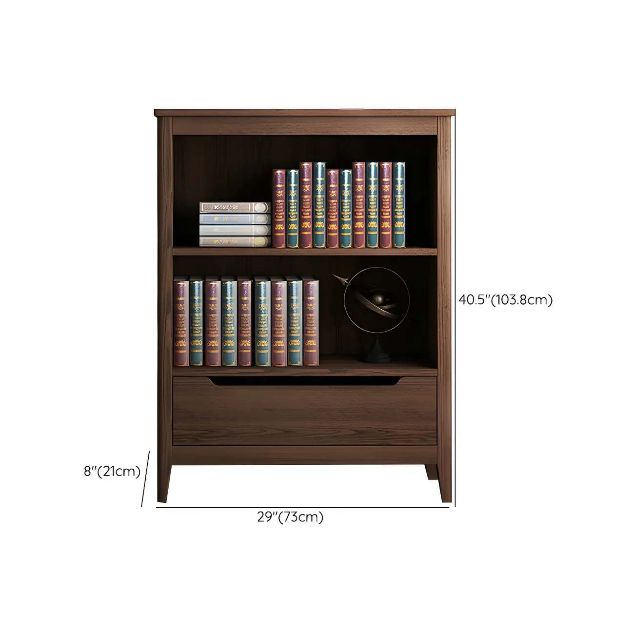Modern Wooden Bookcase with Adjustable Shelves and Drawers