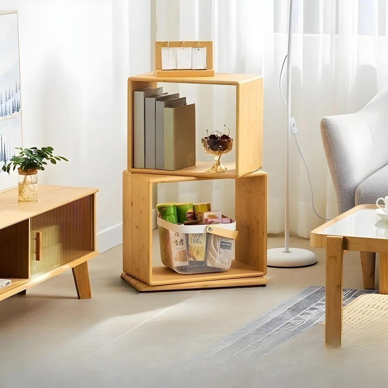 4-Tier Modern Wooden Open Cube Display Bookcase