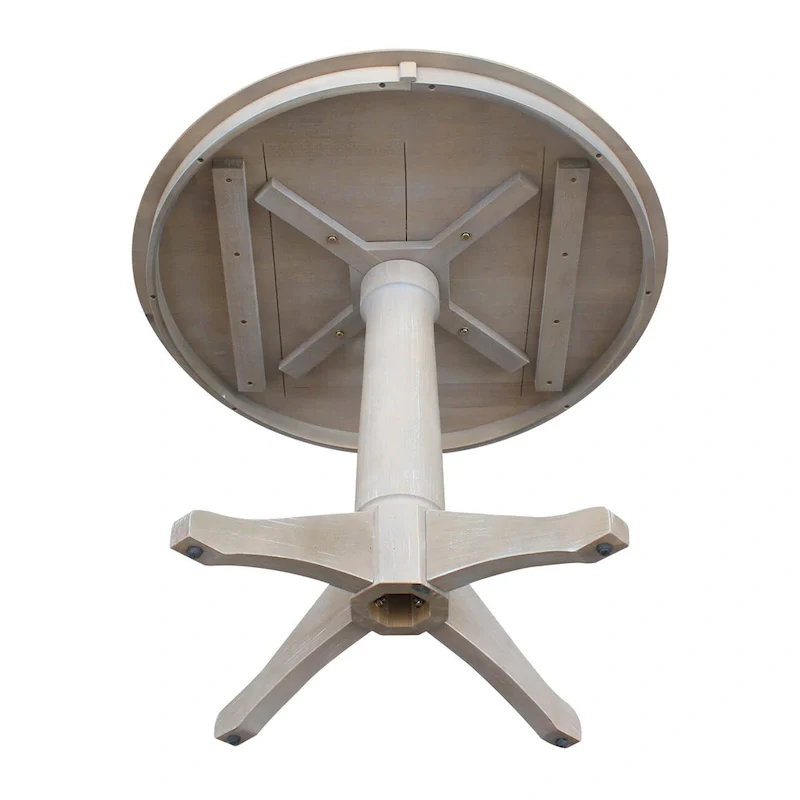 Round Top 36 x 36 Solid Wood Pedestal Table in Washed Gray Taupe