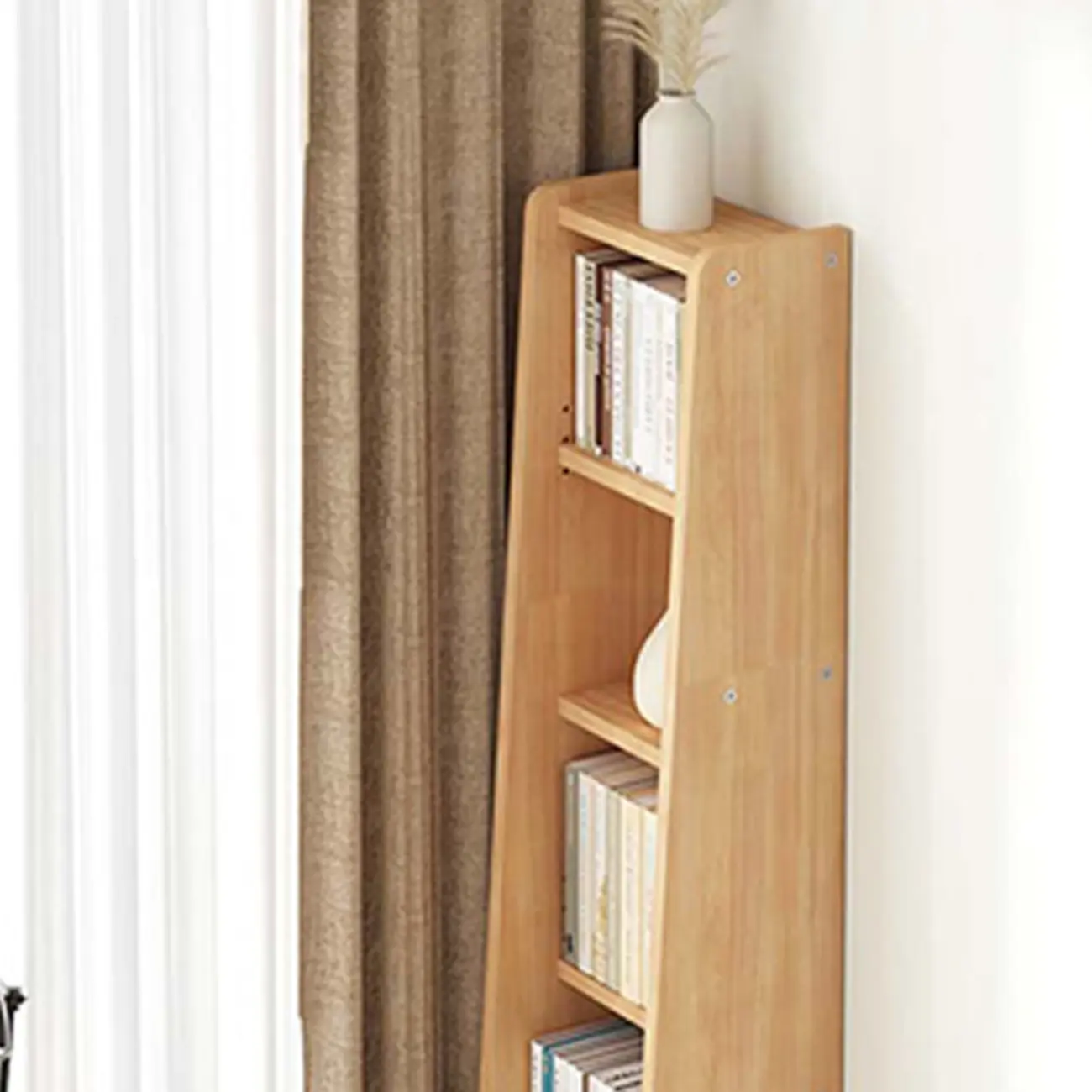 Natural Narrow Multi-Layer Open Back Wooden Bookshelf