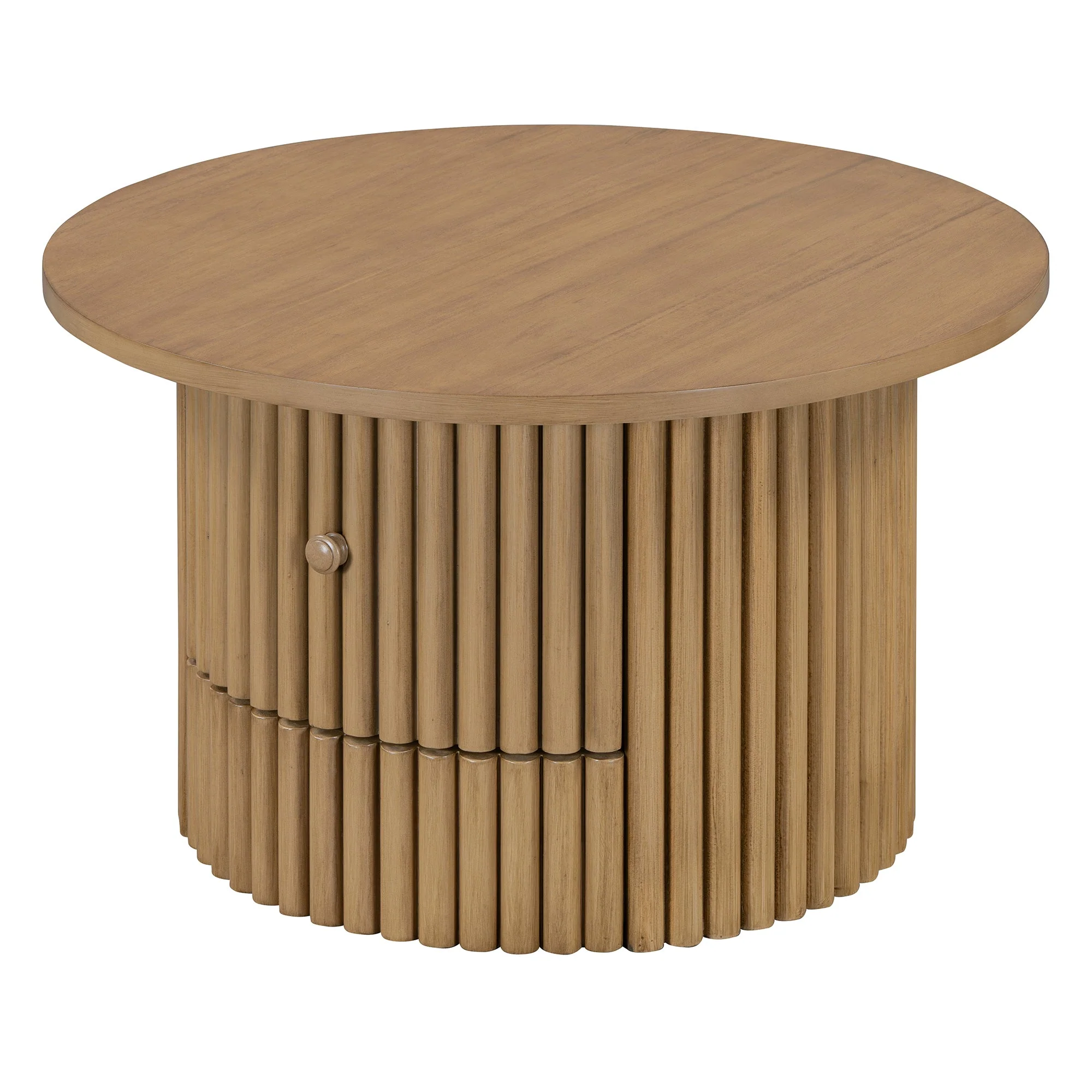 Walker Edison | Reeded Round Coffee Table with a Drawer