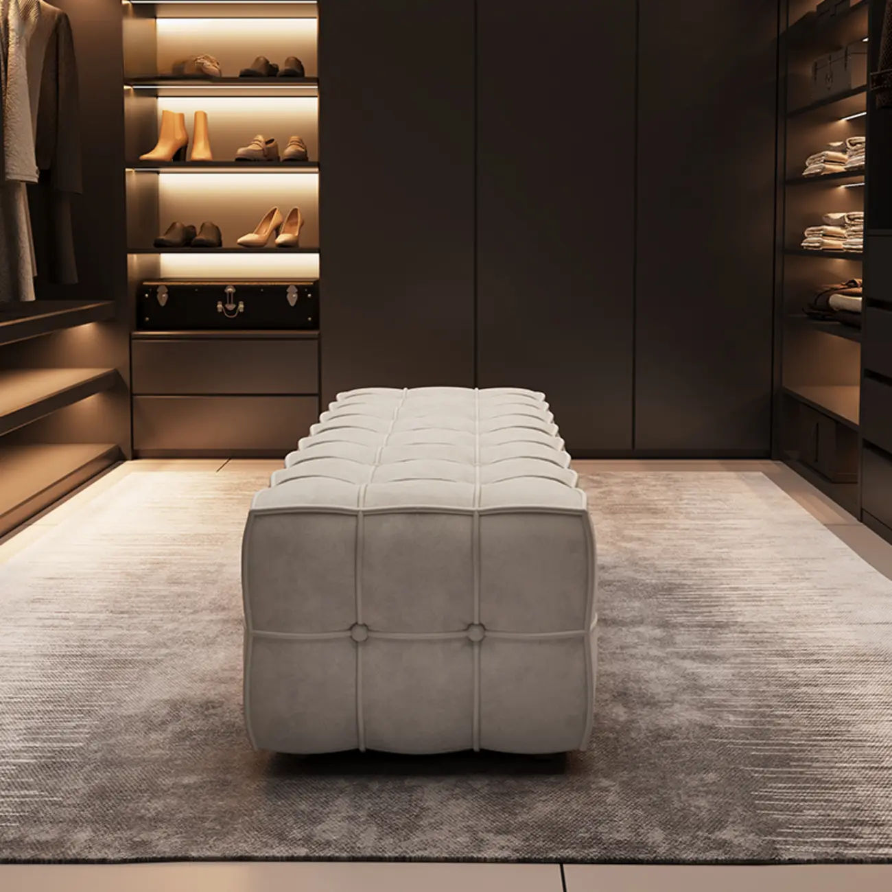 Modern White Upholstered Tufted Bedroom Bench