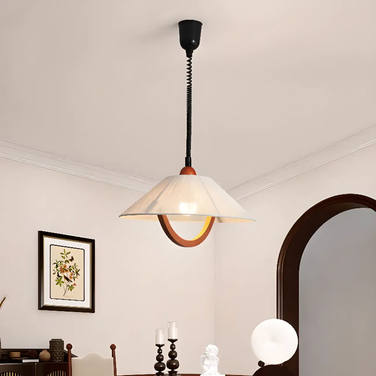 Modern Geometric Fabric Pendant Light Adjustable for Dining