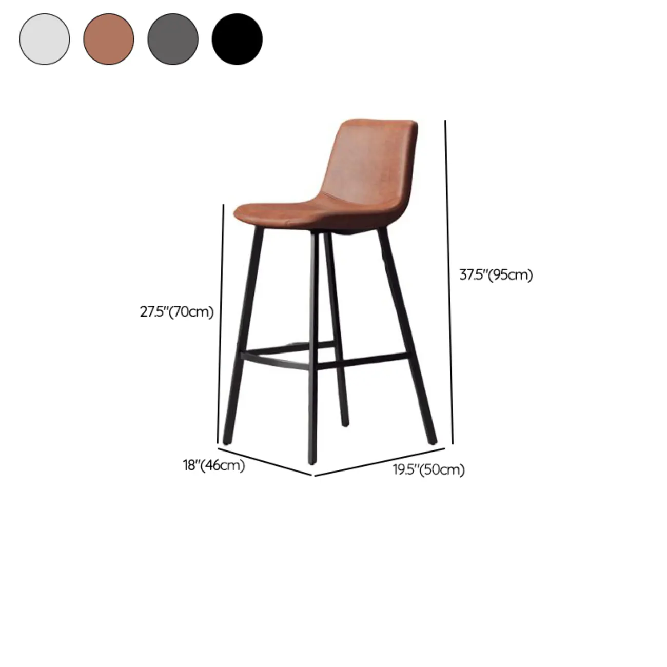 Scandinavian Leather Black Frame Bar Stool