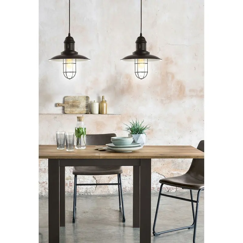 Deere 12  Adjustable Iron/Glass Cage Light LED Kitchen Pendant, Black by JONATHAN Y