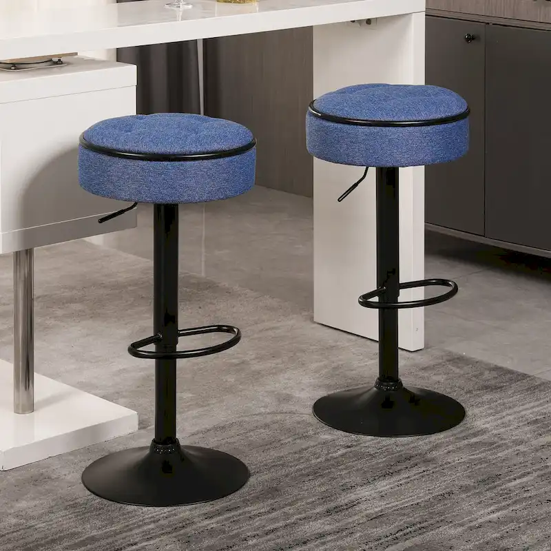 Modern PU Height Adjustable Swivel Bar Stool with Storage, Set of 2