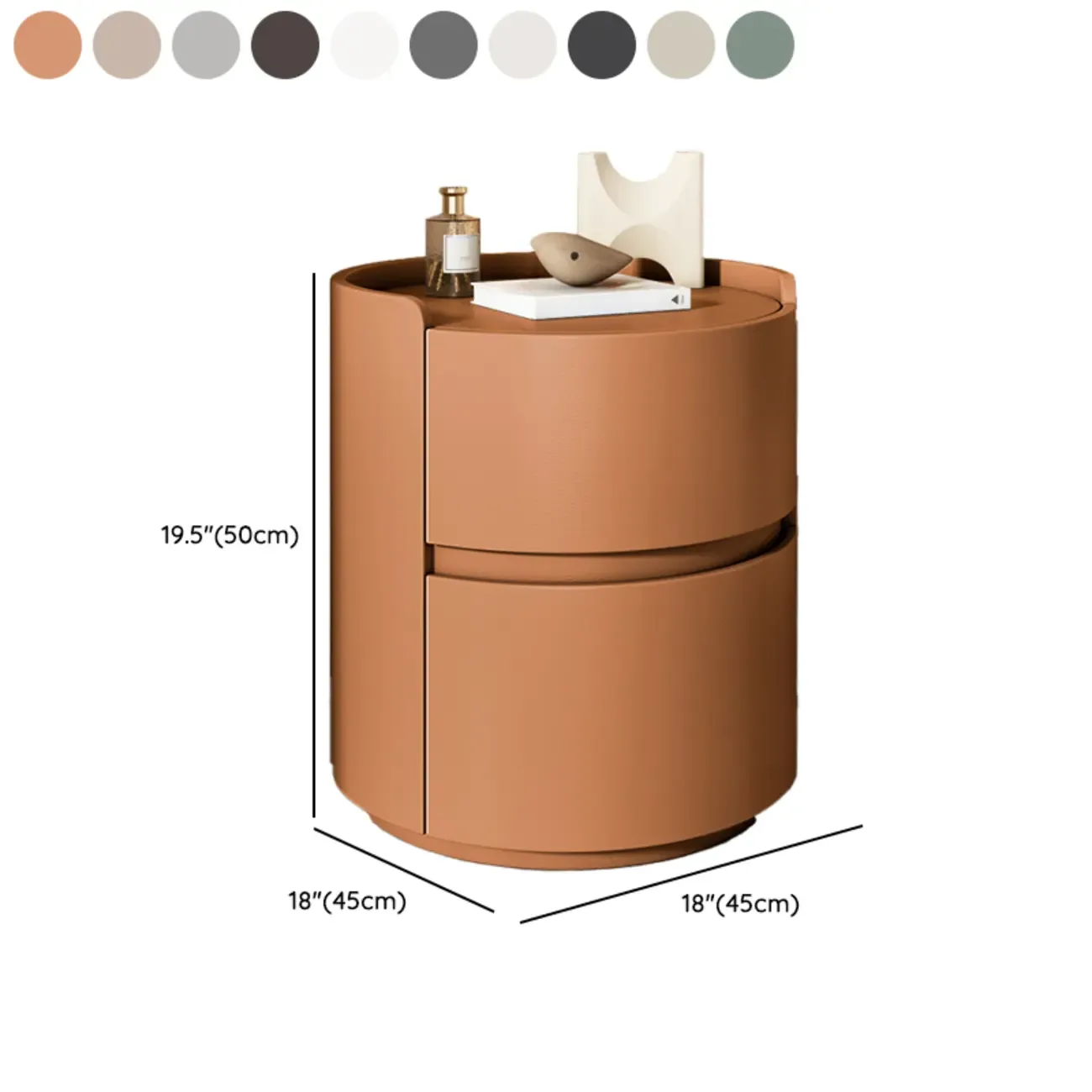 Modern Leather Tray Round 2-Drawer Nightstand