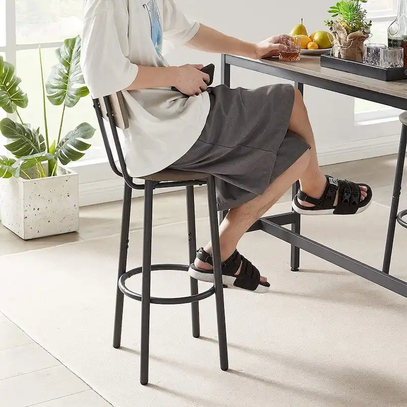 3-Piece Bistro Set, Dining Table and Upholstered Stools w/ Backrest