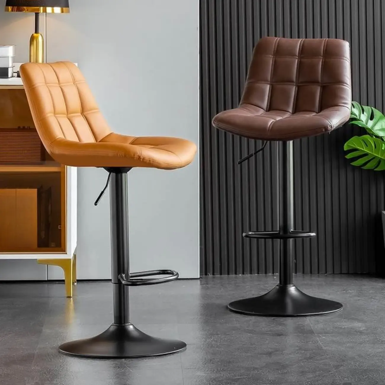 Glam Faux Leather Swivel Adjustable Bar Stools