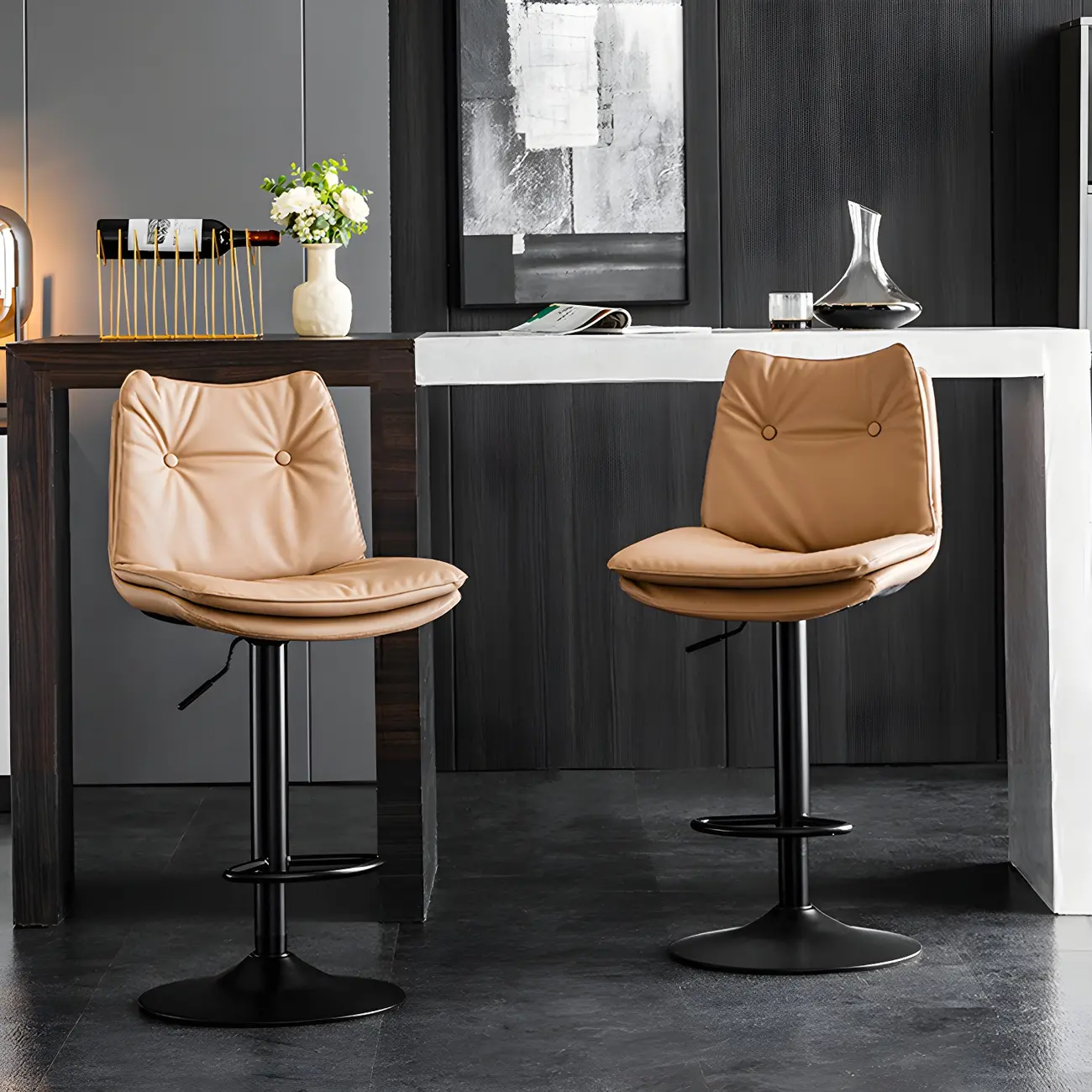 Modern Adjustable Leather Swivel Bar Stools