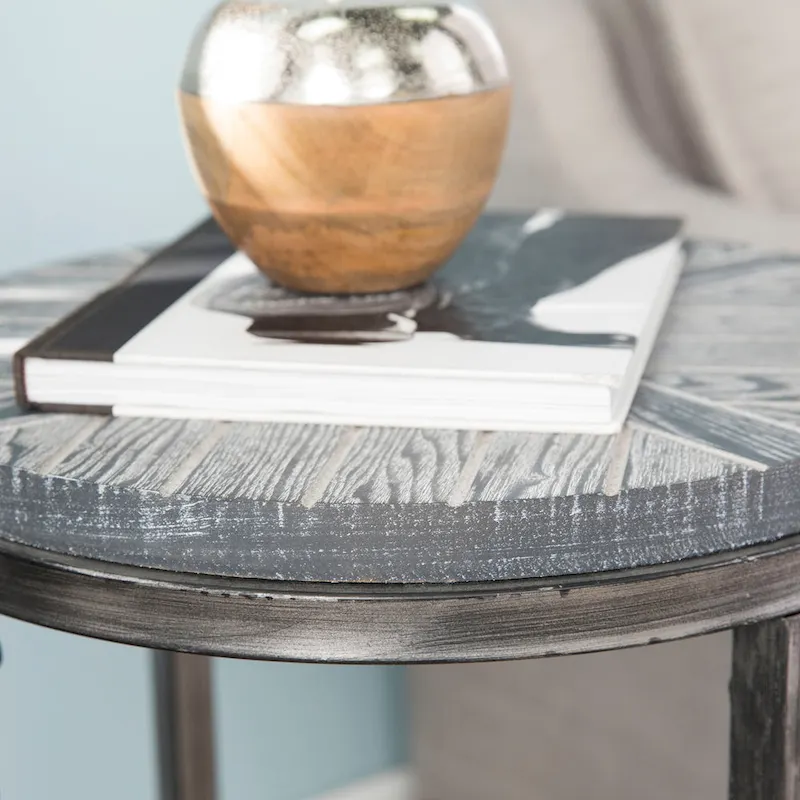 SEI Furniture Kenya Industrial Brown Wood Round Side Table with Shelf