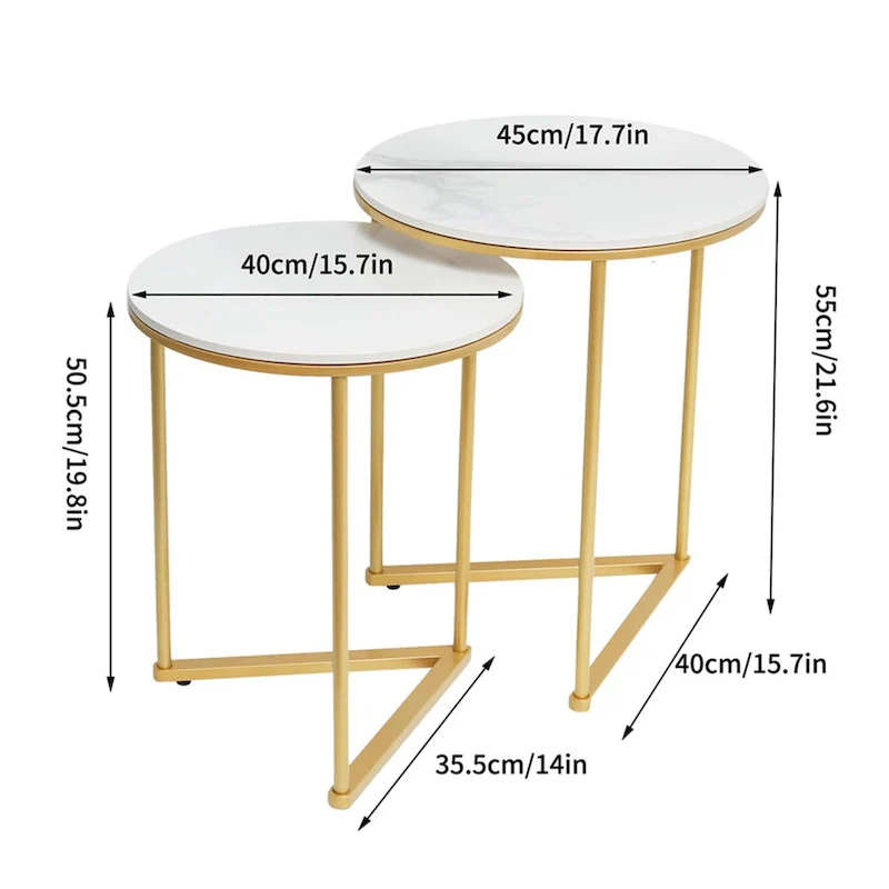 Set of 2 Round Nesting Coffee Side Table Modern Accent End Table