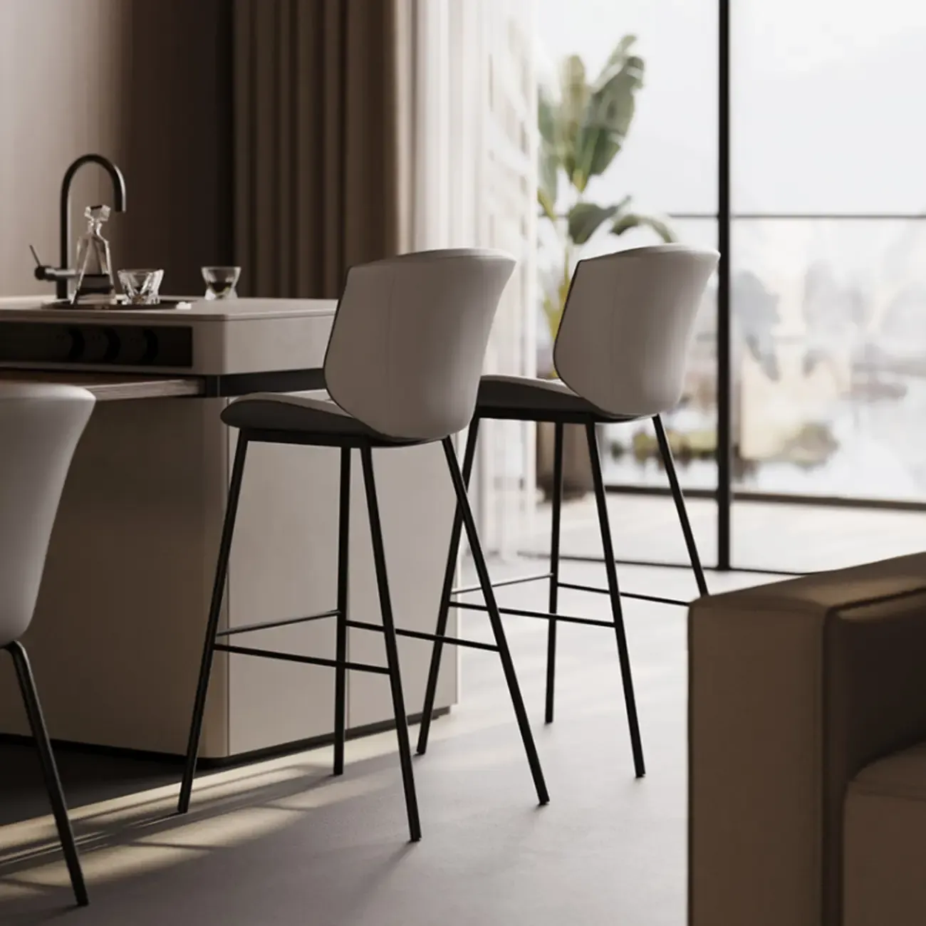 Modern Luxury Trapezoid Cushion Microfiber Leather Carbon Steel Bar Stool