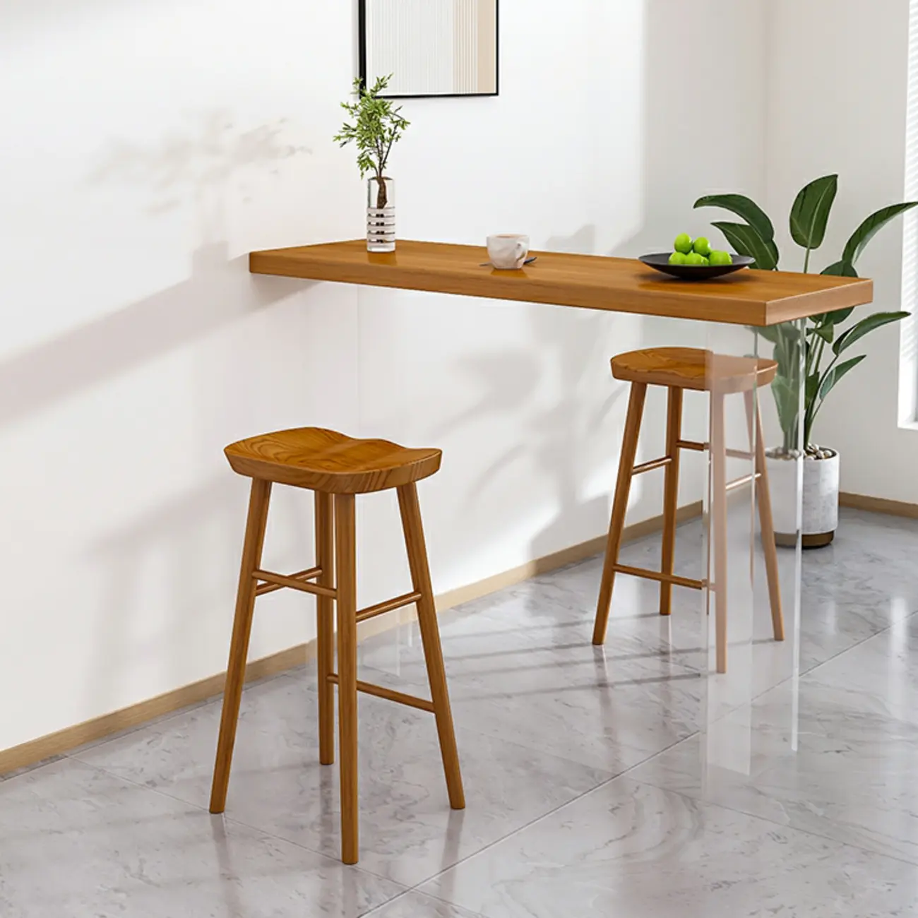 Modern Brown Bar Set with Wood Seating and Footrest