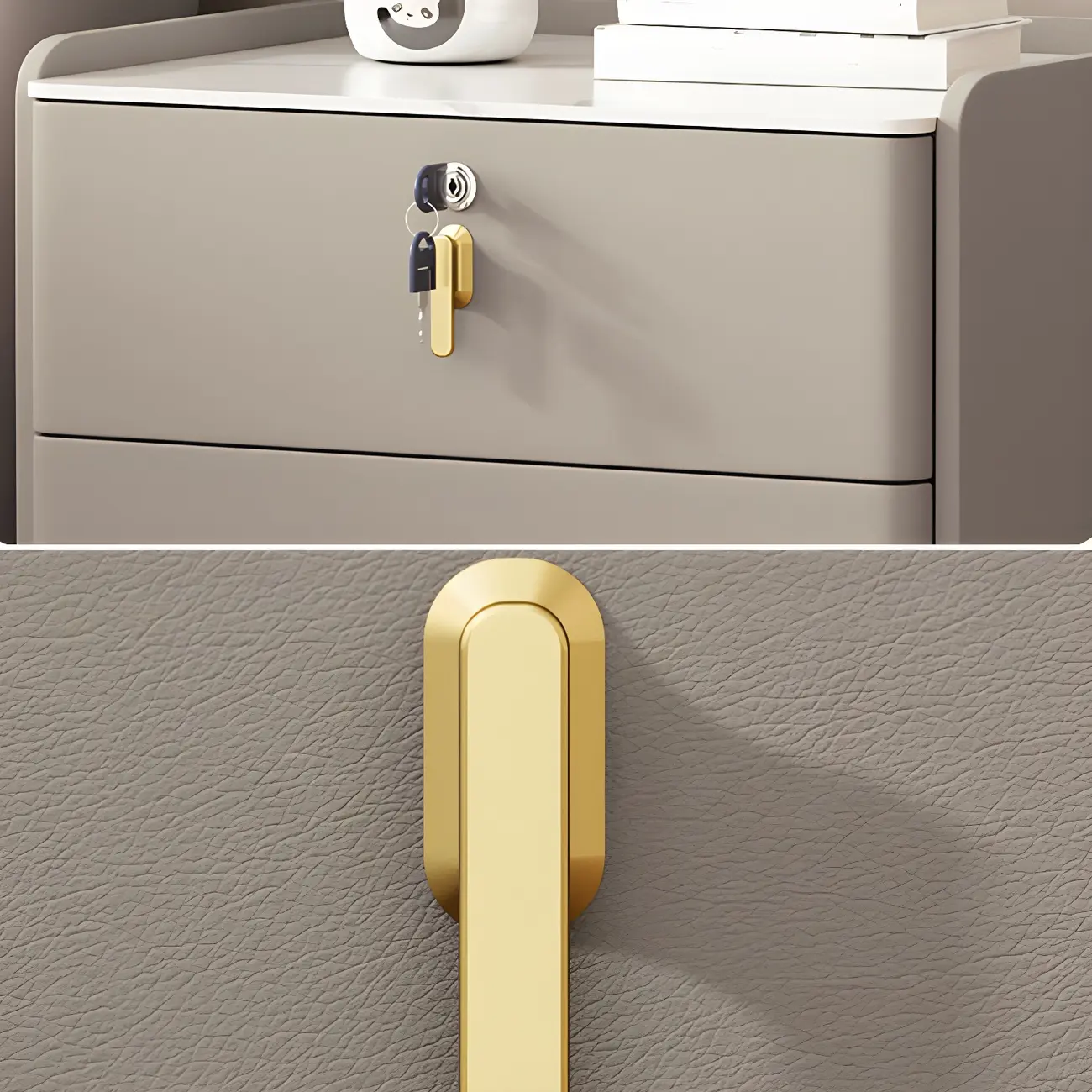 Modern Faux Leather 3 Drawers Nightstand with Stone Top