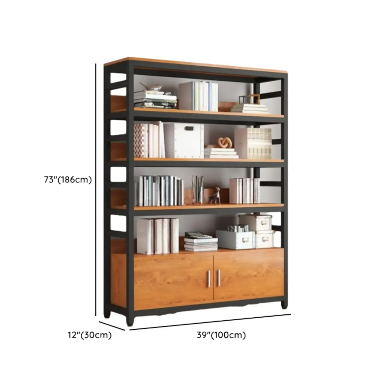 Brown Multi-Shelf Wooden Vertical Bookcase with Cabinet