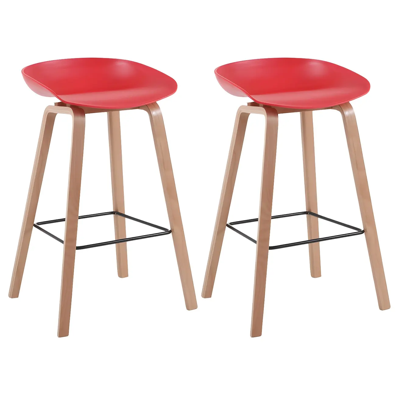 Mid-Century Modern Plastic Bar Stool with Wood Legs