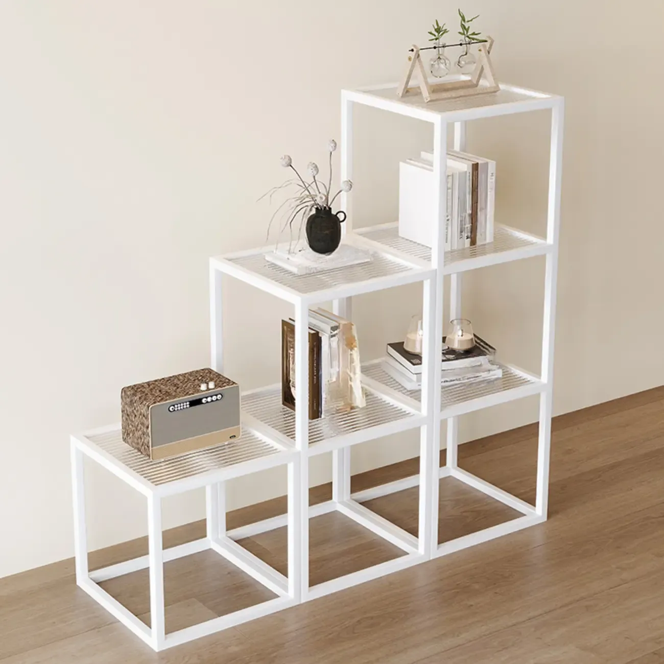 Modern Cube Open Metal Frame Black Bookcase