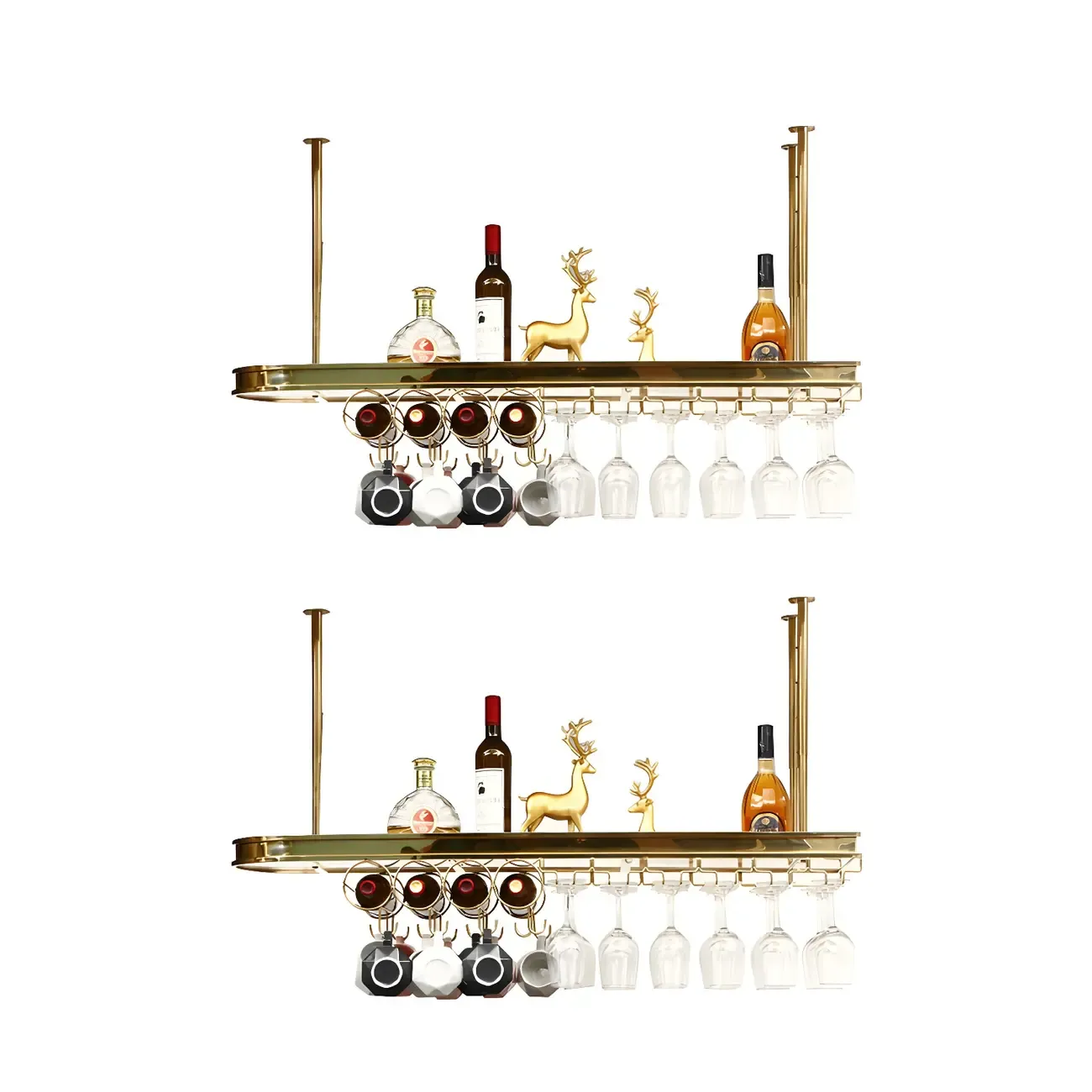 Modern Gold Metal Wine Rack with Glass Holder