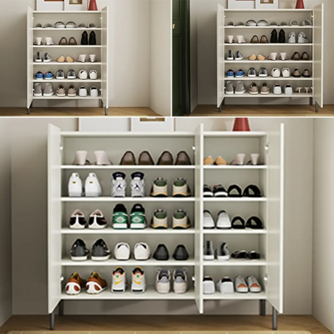 Coffee Solid Wood Shoe Cabinet with Adjustable Shelves