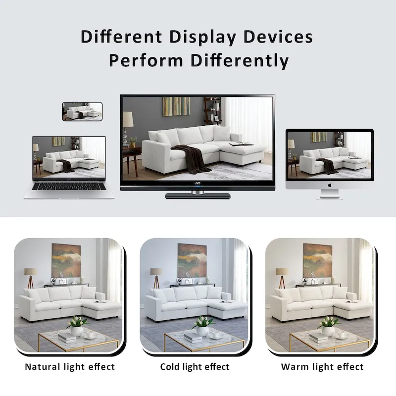 4-Seat Polyester L-Shaped Sectional Sofa with Convertible Ottoman