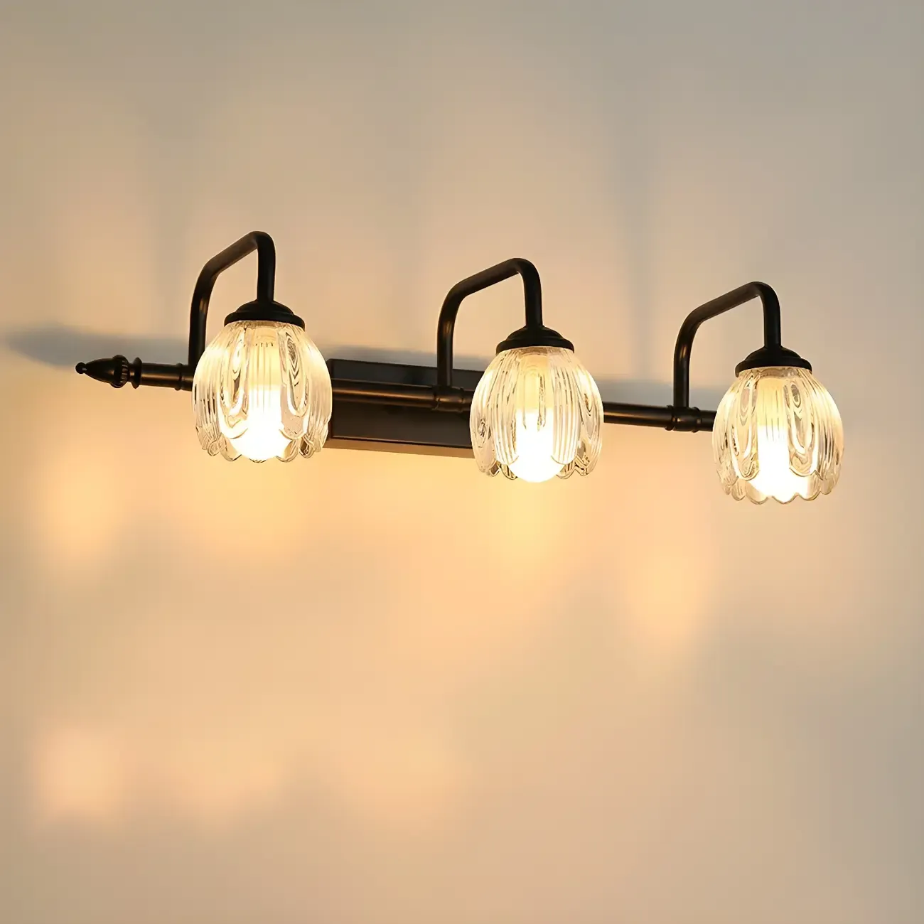 Elegant 3 heads Black Metal Wall Lamp with Crystal Globe