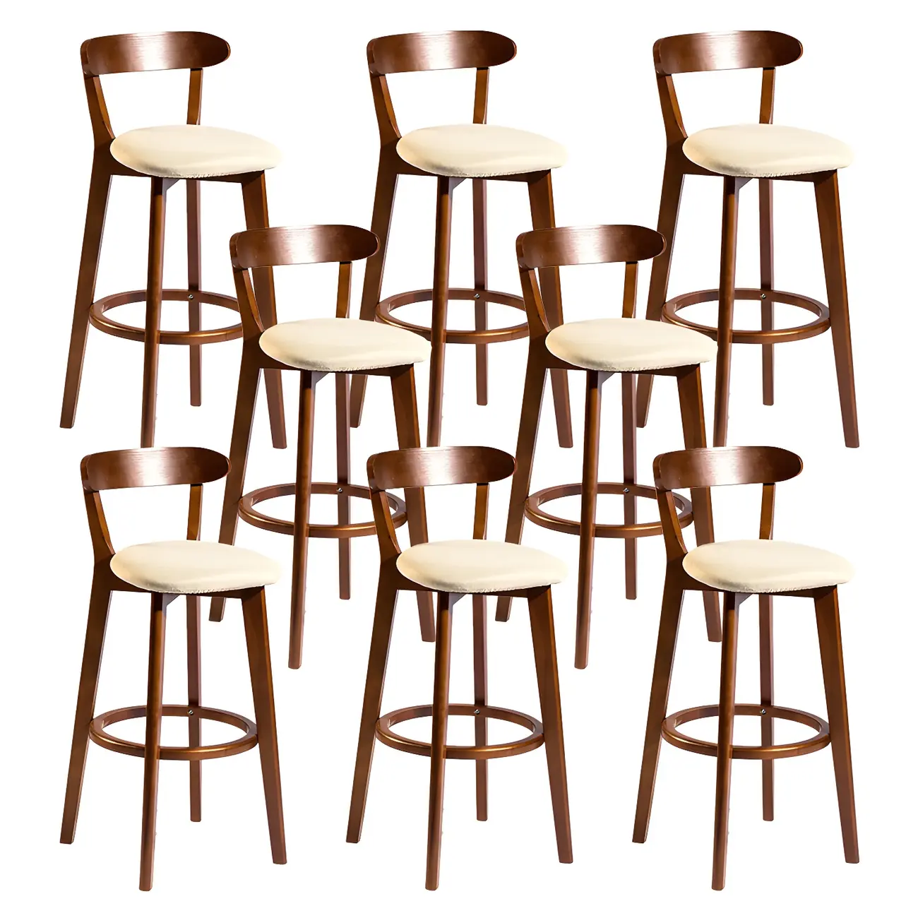 Wooden Upholstered Low Back Bar Height Stools Set of 2