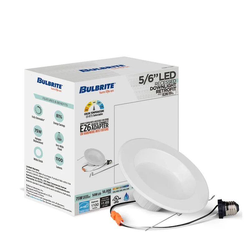 Bulbrite Pack of (4) 14 Watt Adjustable 5/6  Integrated LED Recessed Downlight with E26 Quick Connect Adapter, 5CCT