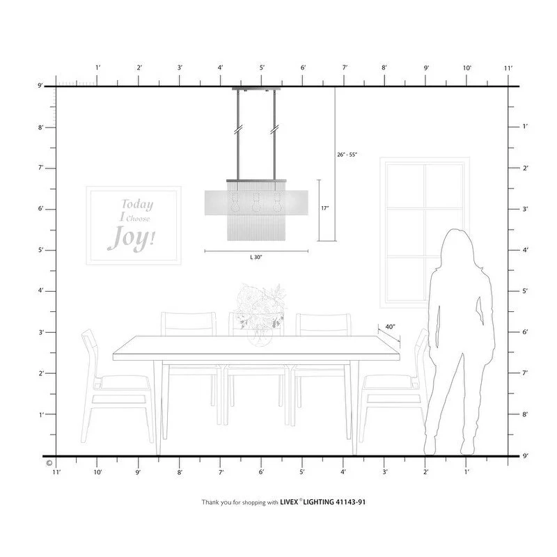 Livex Lighting 3-Light Linear Chandelier, 41143-91 - 30 L x 10 W x 26 -55 Adj. H