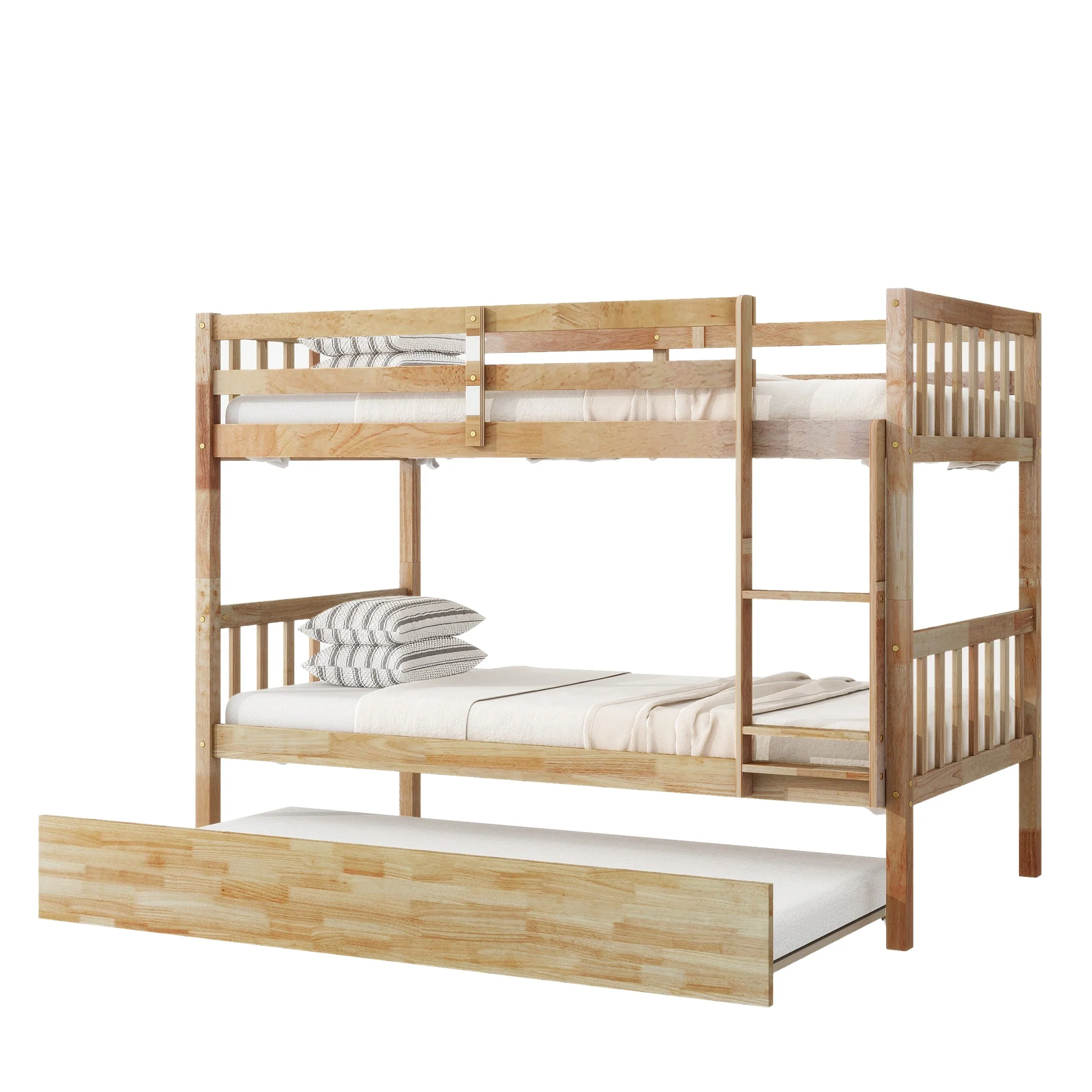 Walker Edison | Convertible Twin Over Twin Bunk Bed with Trundle with Ladder Sleeps 3