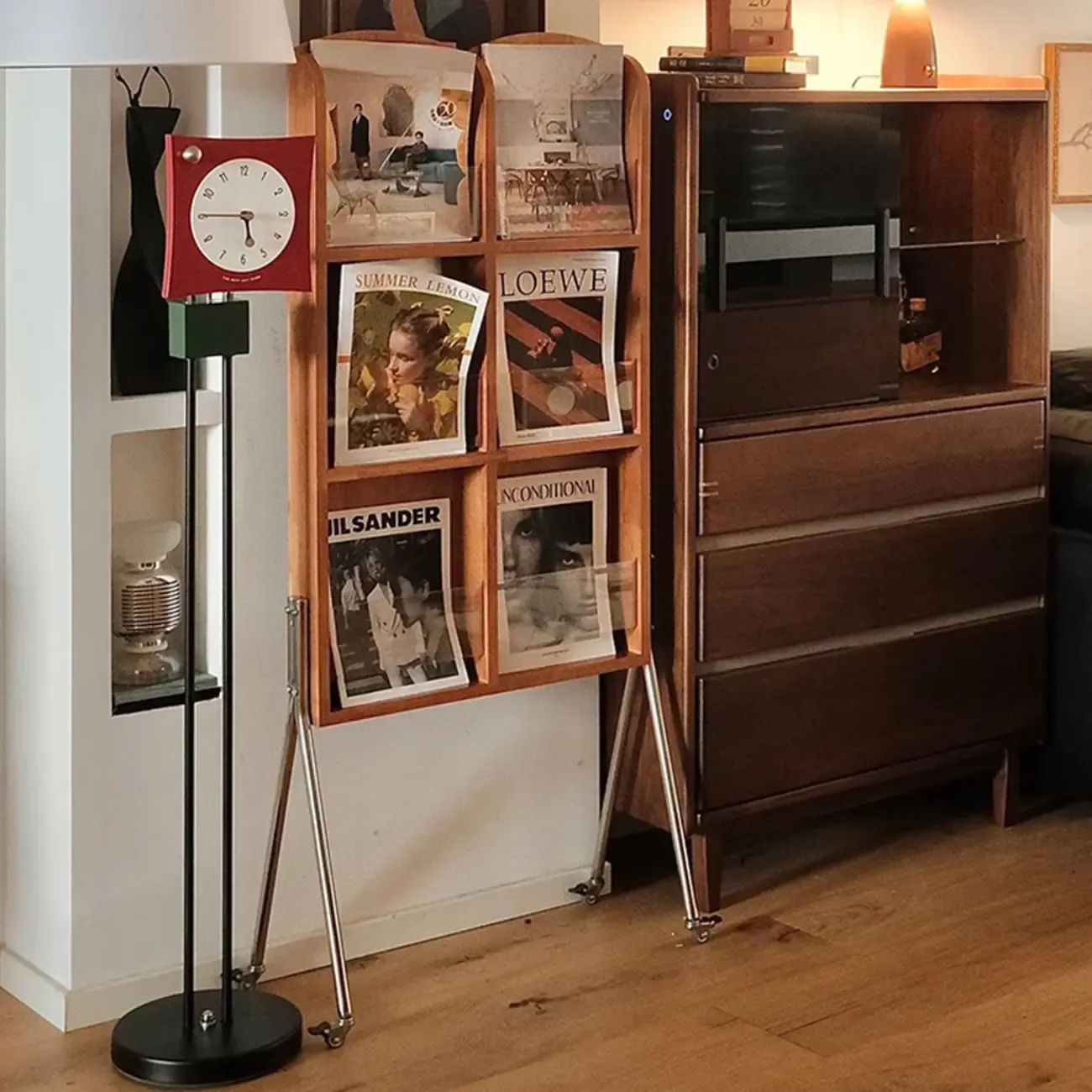 Organizing Shelf with 3-Shelf in Natural Wood, Vertical Closed Back Design