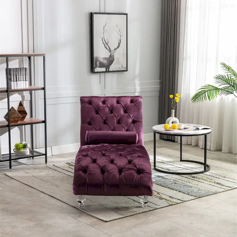 Velvet Tufted Chaise Lounge Accent Living Room Chair