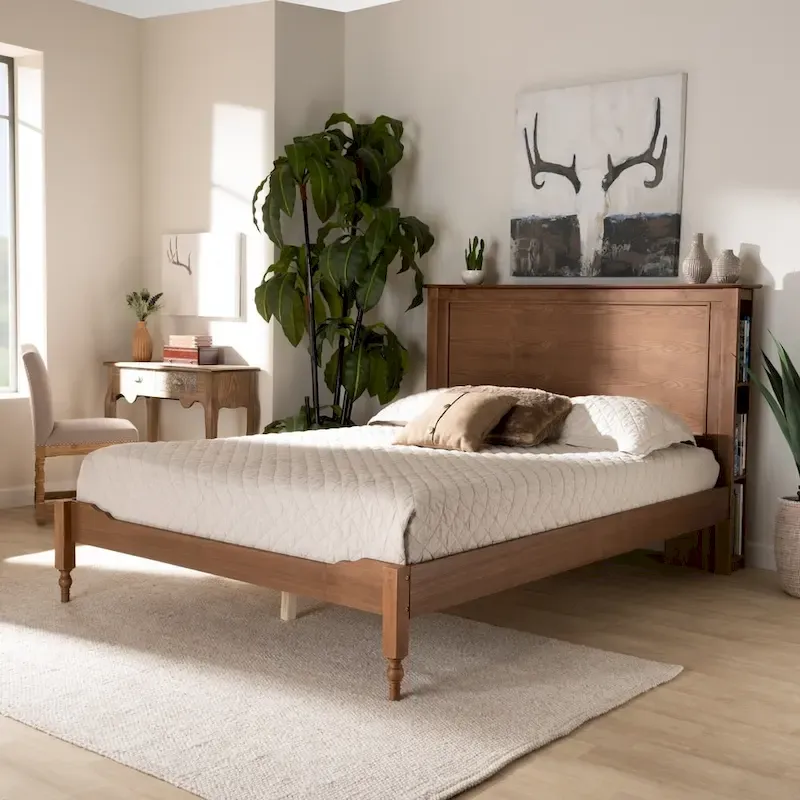 Dehaney Transitional Rustic Platform Storage Bed with Shelves